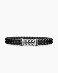 Chevron Bracelet in Black Rubber with Black Diamonds and Sterling Silver, 9mm
