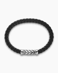 Chevron Bracelet in Black Rubber with Diamonds and Sterling Silver, 9mm