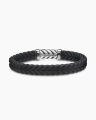Chevron Bracelet in Black Rubber with Diamonds and Sterling Silver, 9mm