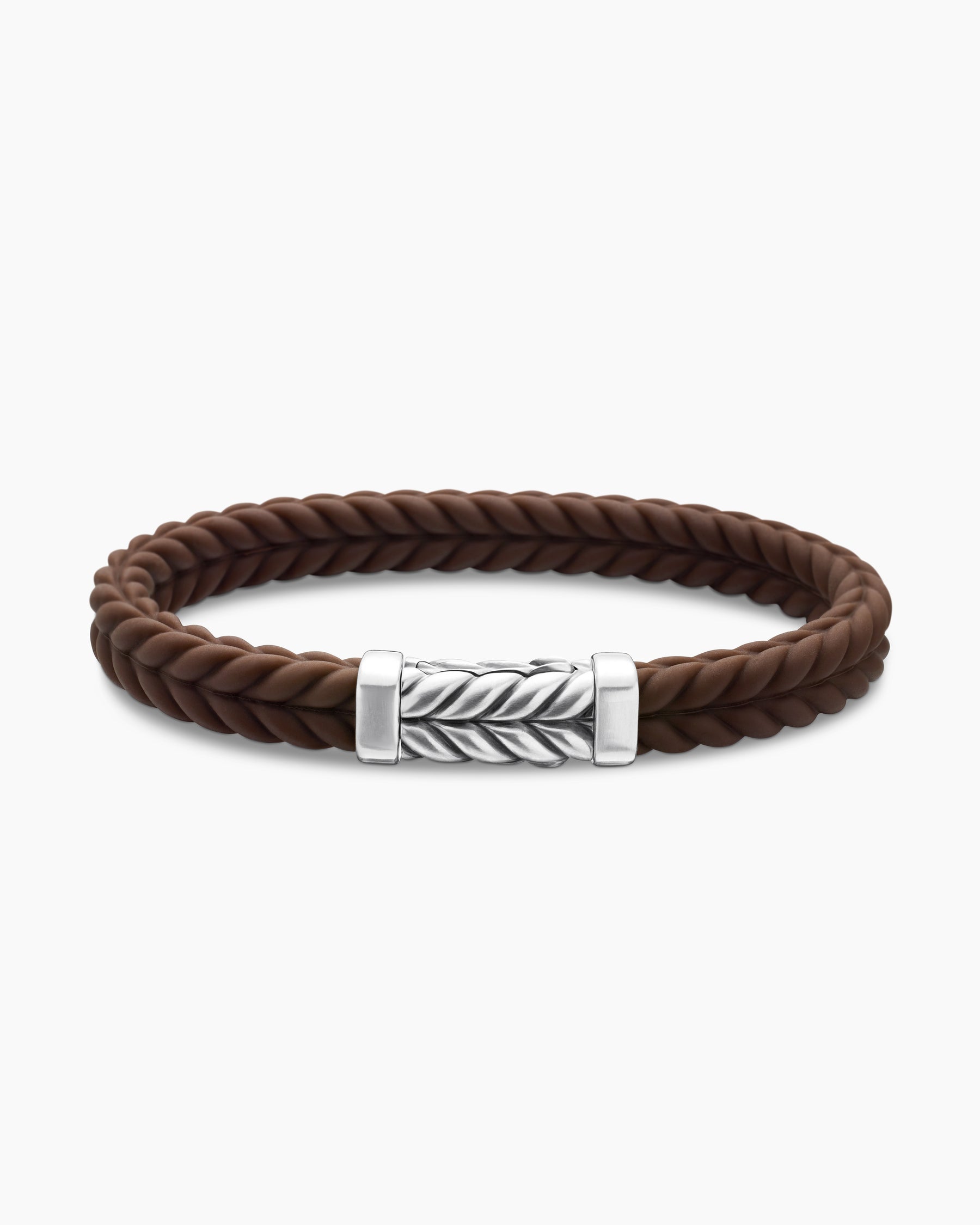 Chevron Bracelet in Brown Rubber with Sterling Silver, 9mm