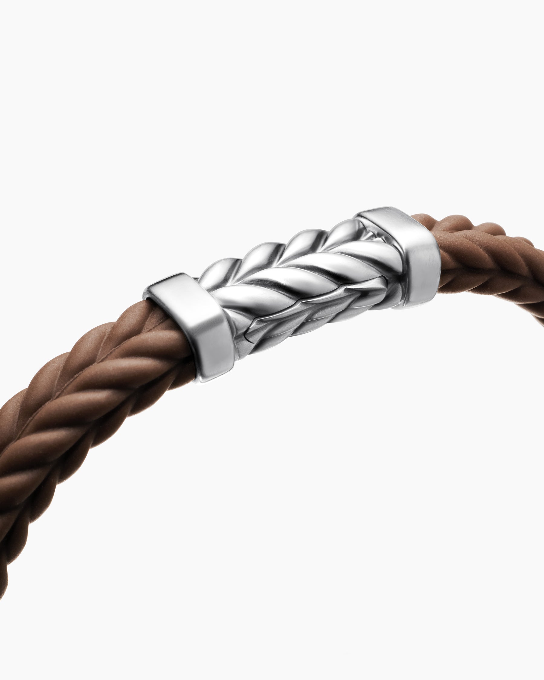Chevron Bracelet in Brown Rubber with Sterling Silver, 9mm