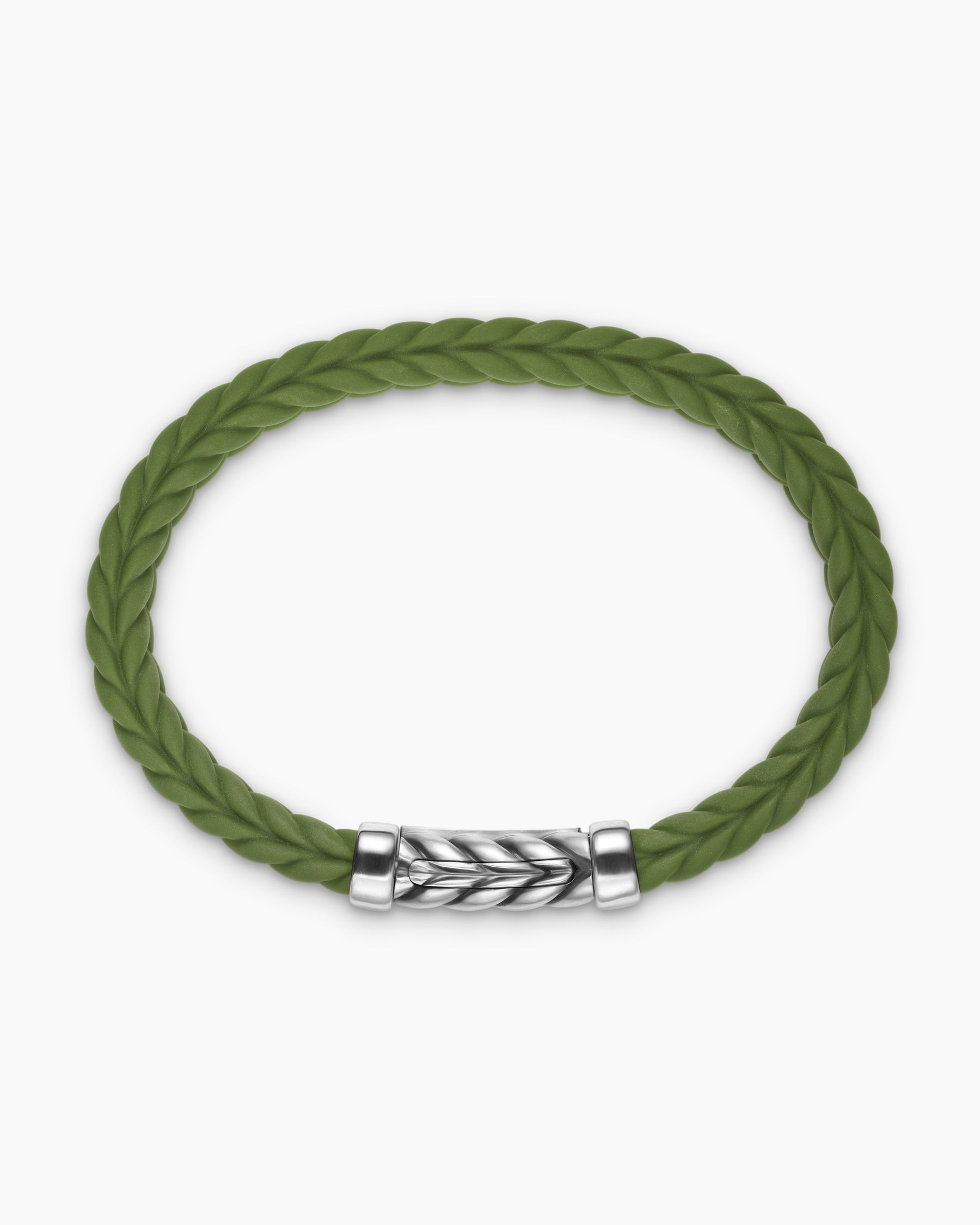 Chevron Bracelet in Green Rubber with Sterling Silver, 9mm