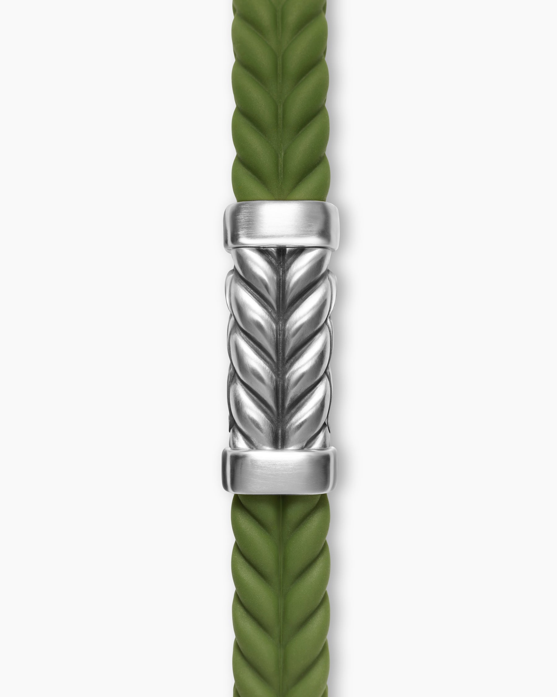 Chevron Bracelet in Green Rubber with Sterling Silver, 9mm