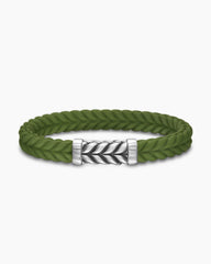 Chevron Bracelet in Green Rubber with Sterling Silver, 9mm