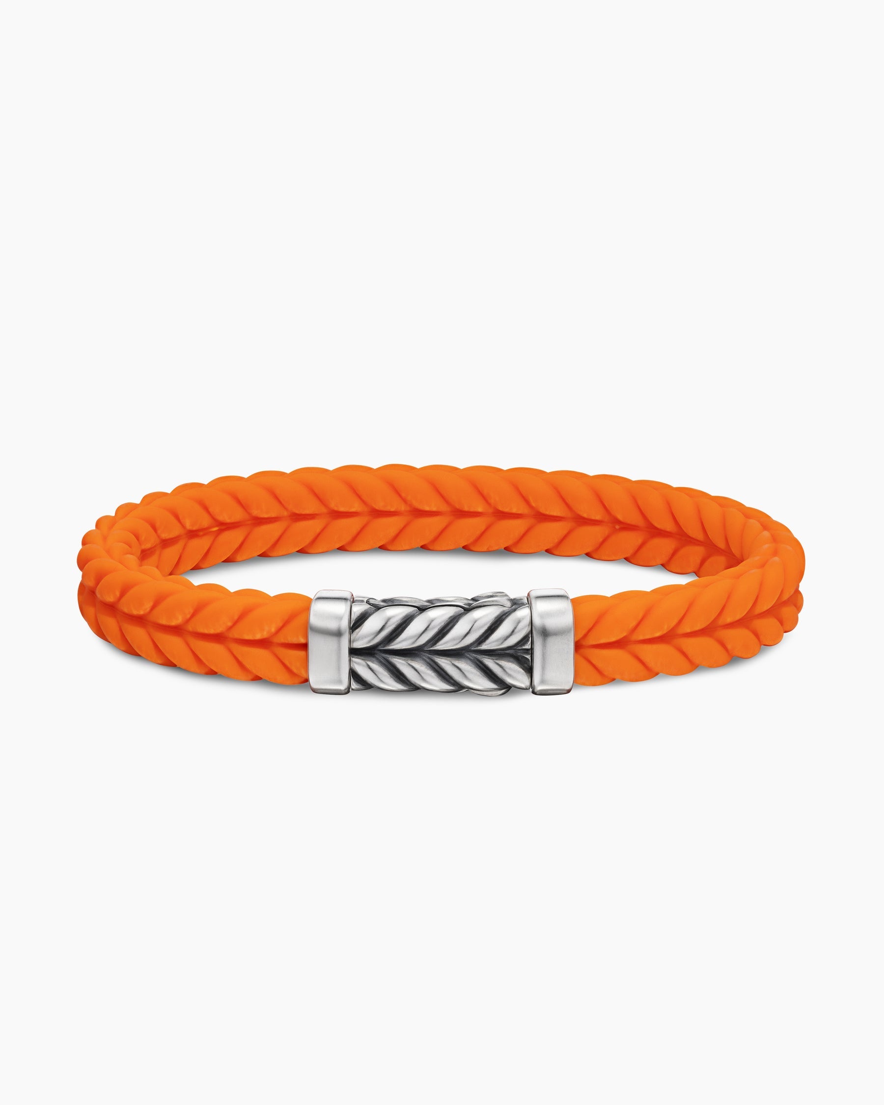 Chevron Bracelet in Orange Rubber with Sterling Silver, 9mm