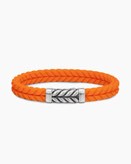 Chevron Bracelet in Orange Rubber with Sterling Silver, 9mm