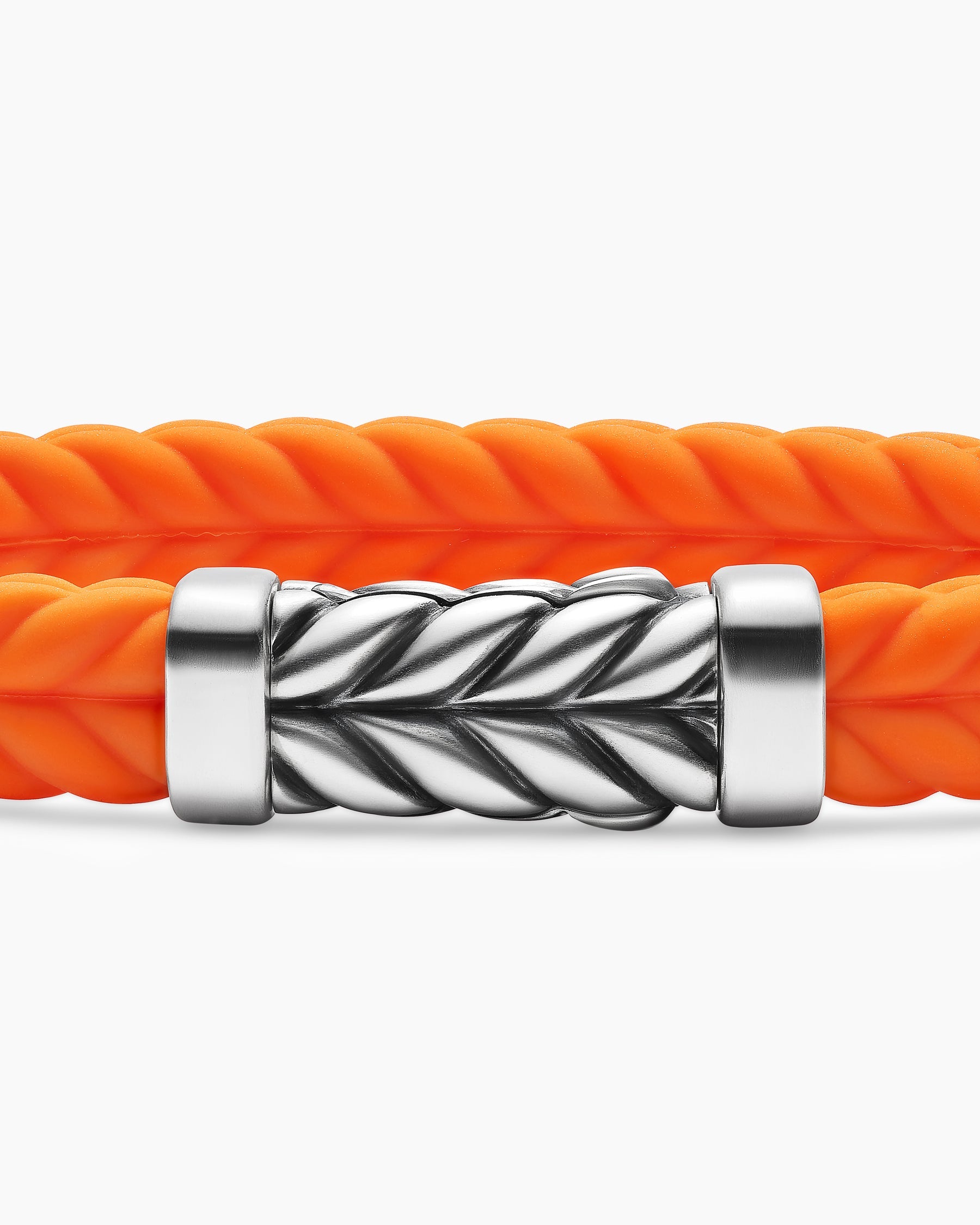Chevron Bracelet in Orange Rubber with Sterling Silver, 9mm