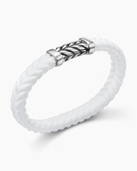 Chevron Bracelet in White Rubber with Sterling Silver, 9mm