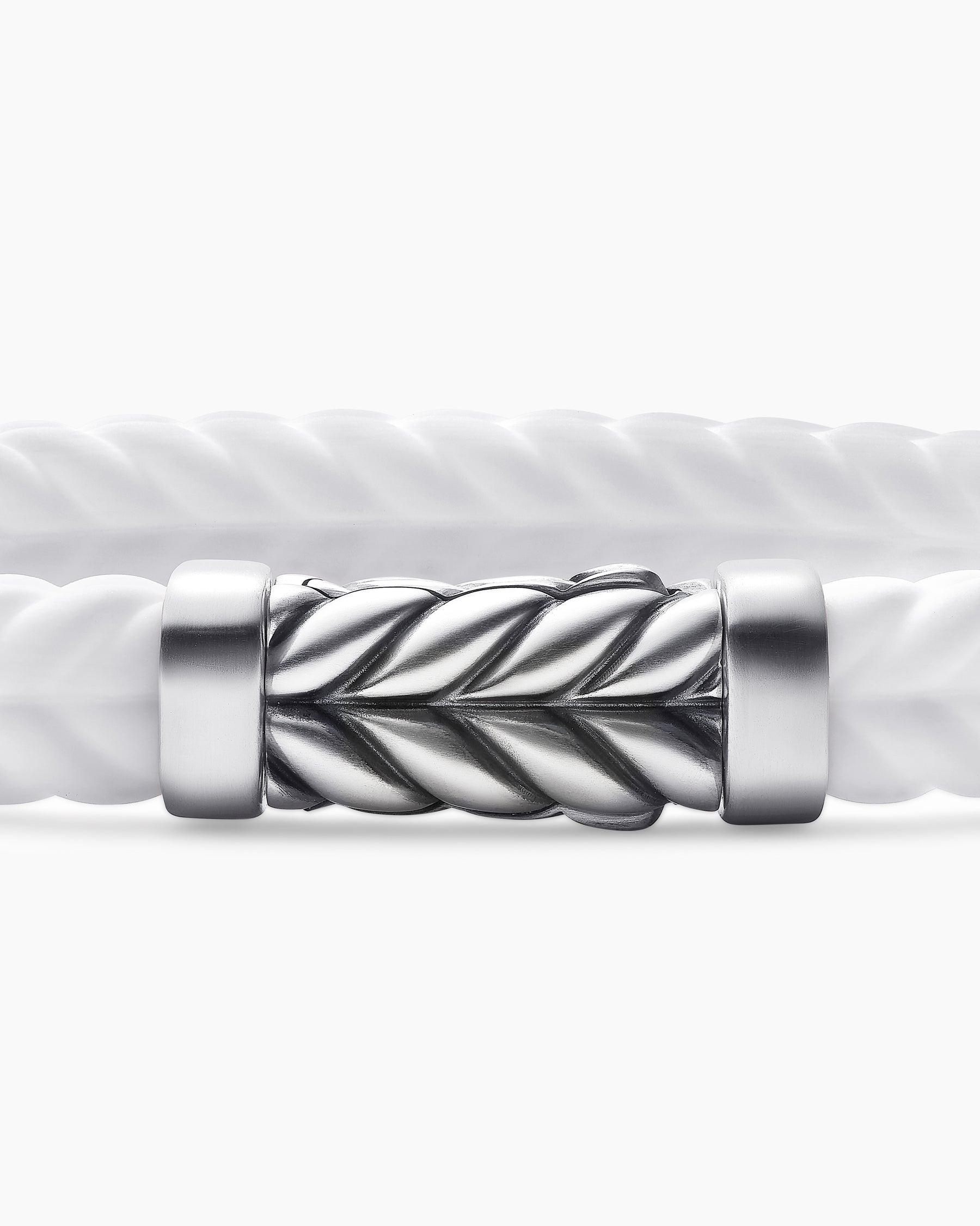 Chevron Bracelet in White Rubber with Sterling Silver, 9mm