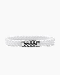 Chevron Bracelet in White Rubber with Sterling Silver, 9mm