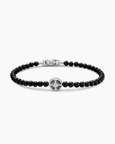 Spiritual Beads Compass Bracelet in Sterling Silver with Black Onyx, 4mm