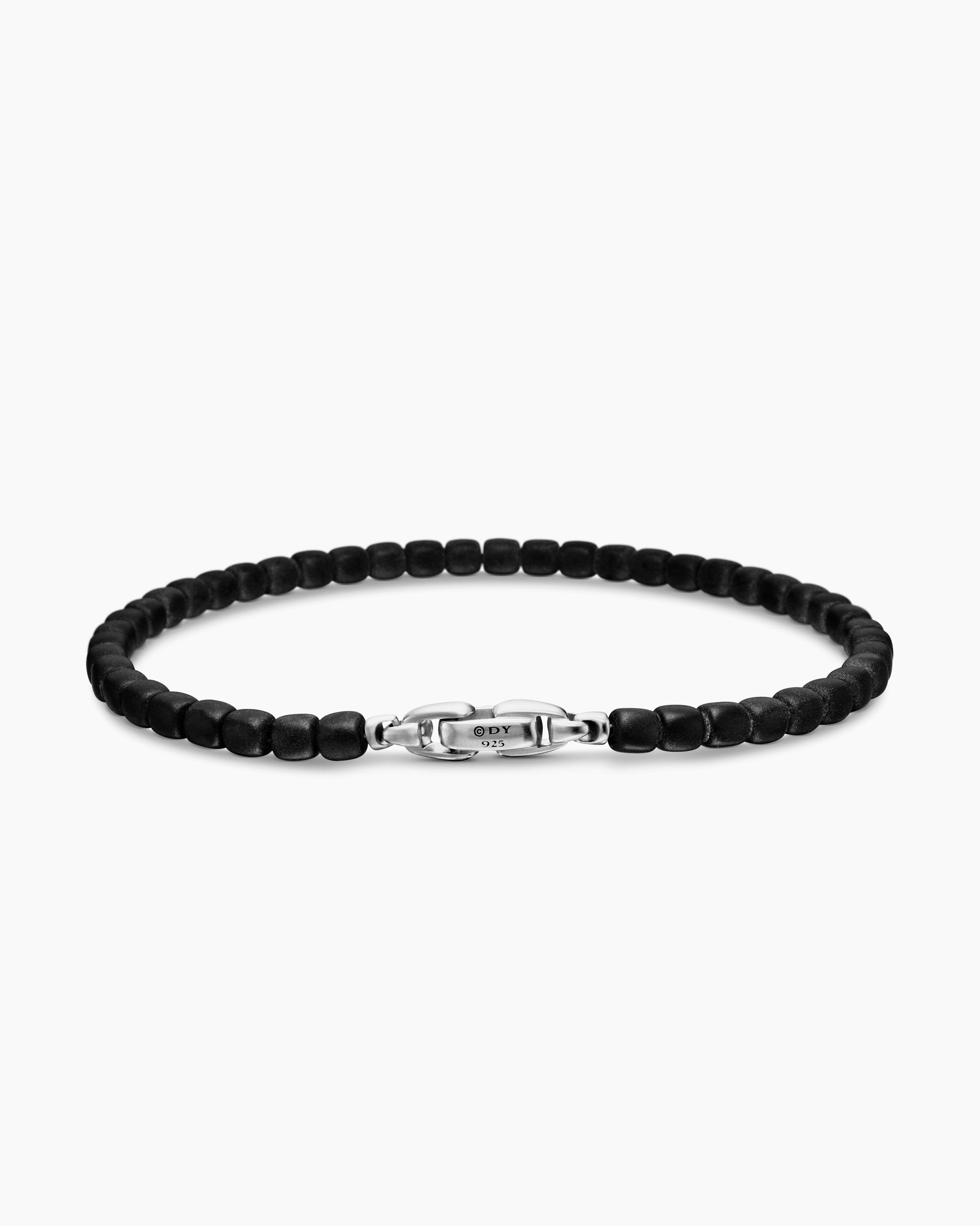Spiritual Beads Cushion Bracelet in Sterling Silver with Black Onyx, 4mm