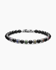 Spiritual Beads Rainbow Bracelet in Sterling Silver with Black Onyx, Sapphires and Tsavorites, 6mm