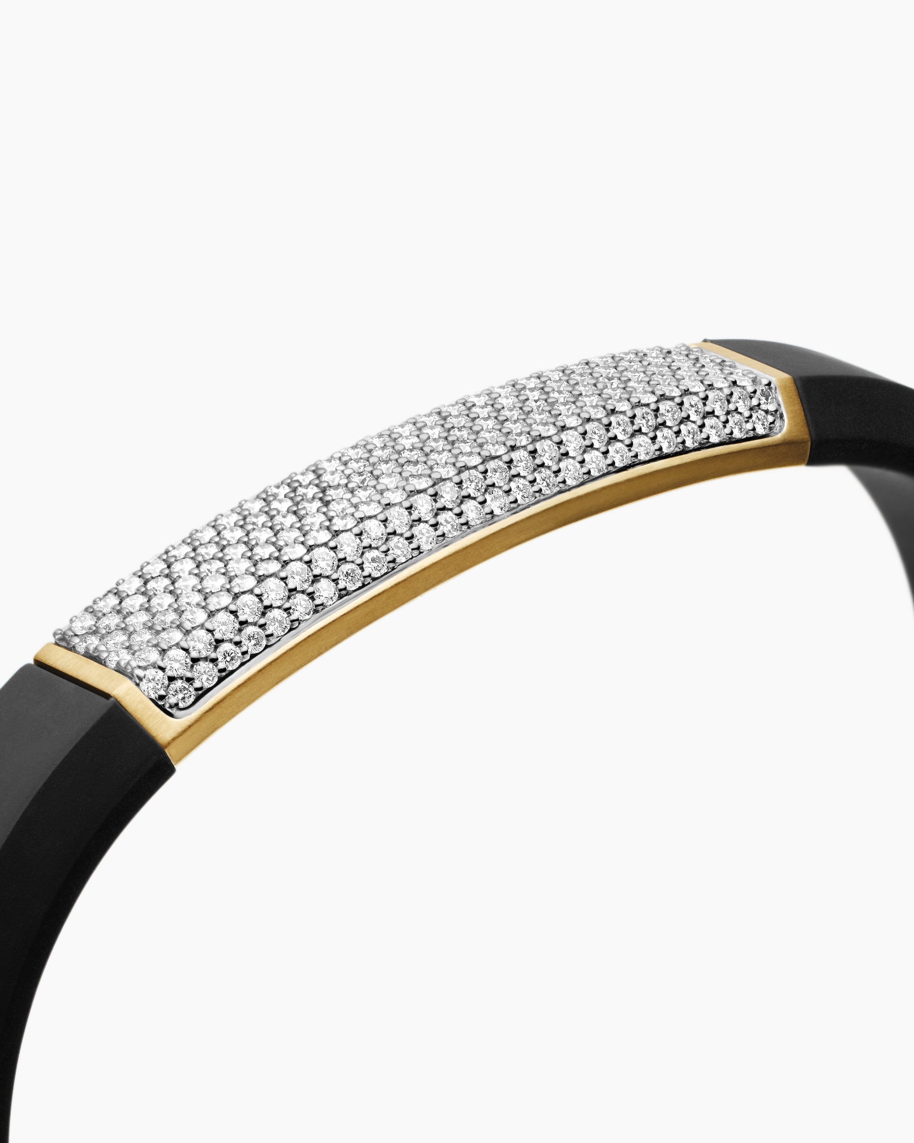 Streamline® ID Bracelet  in Black Rubber with Diamonds and 18K Yellow Gold, 10mm