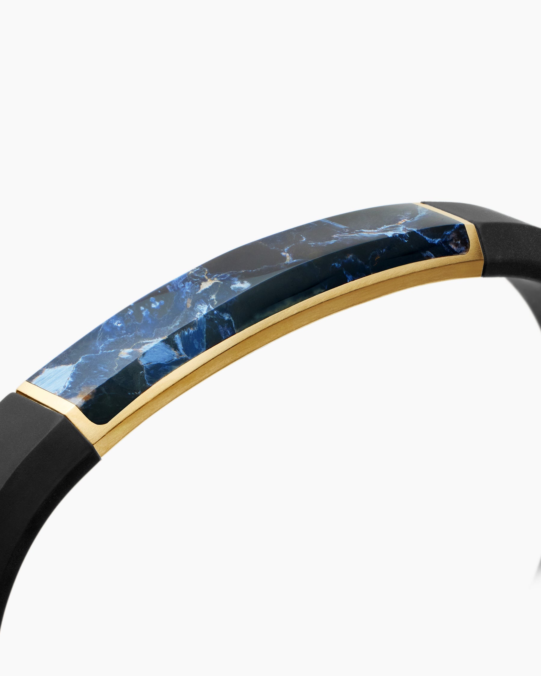 Streamline® ID Bracelet  in Black Rubber with Pietersite and 18K Yellow Gold, 10mm