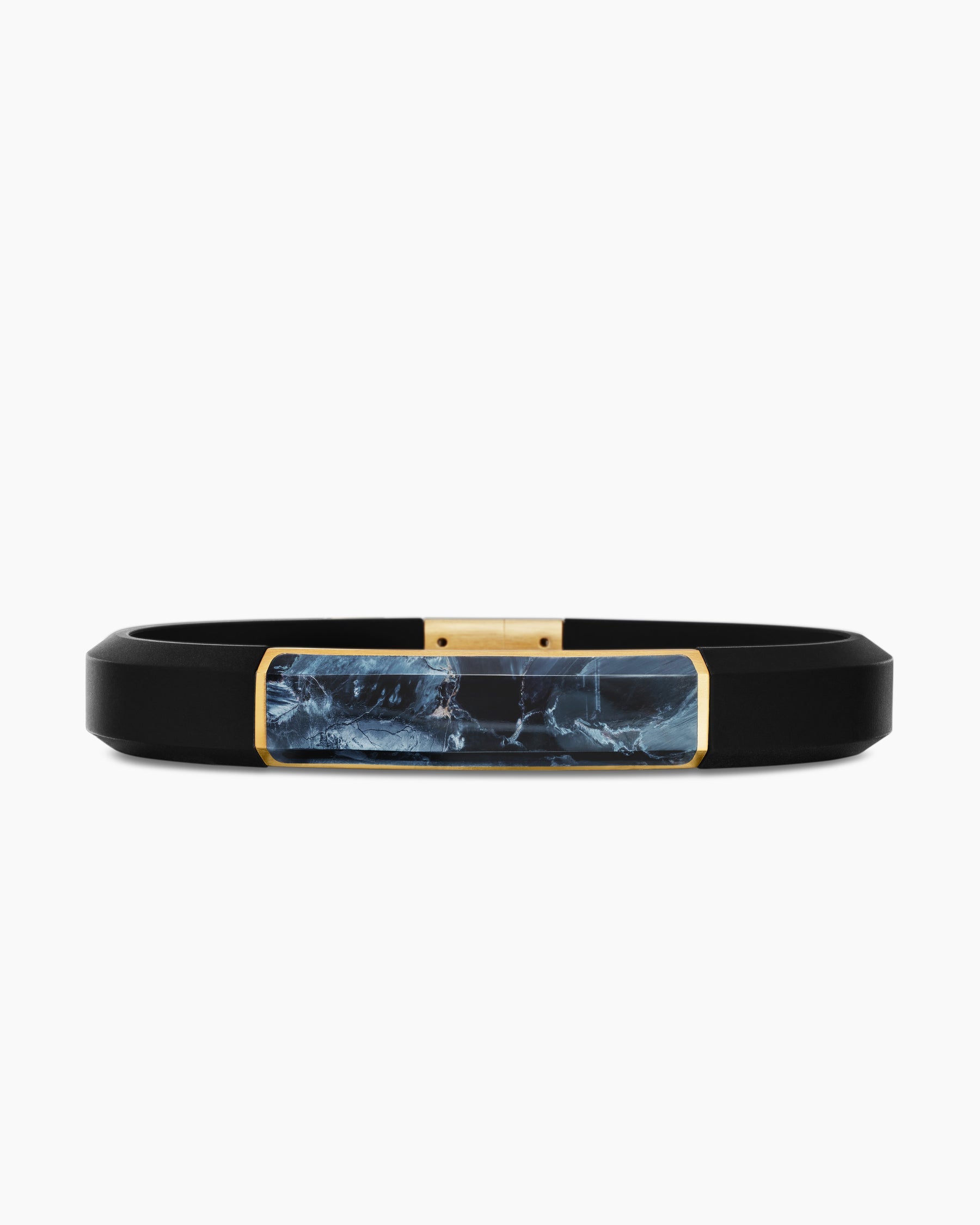 Streamline® ID Bracelet  in Black Rubber with Pietersite and 18K Yellow Gold, 10mm