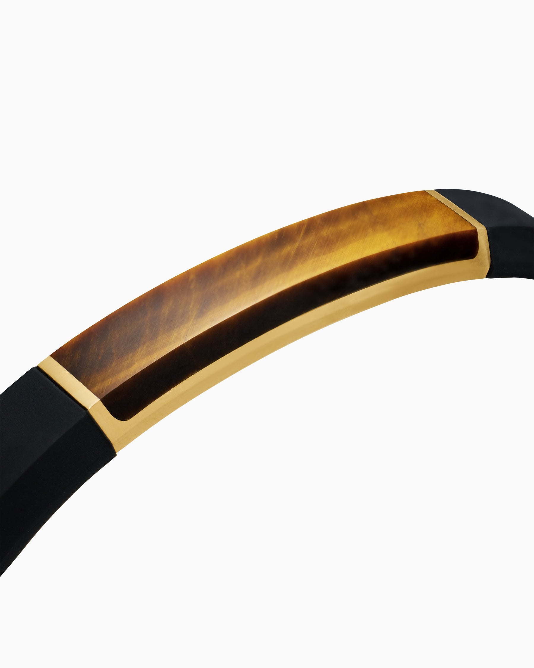 Streamline® ID Bracelet  in Black Rubber with Tiger’s Eye and 18K Yellow Gold, 10mm