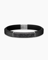 Streamline® ID Bracelet  in Black Rubber with Black Diamonds and Sterling Silver, 10mm
