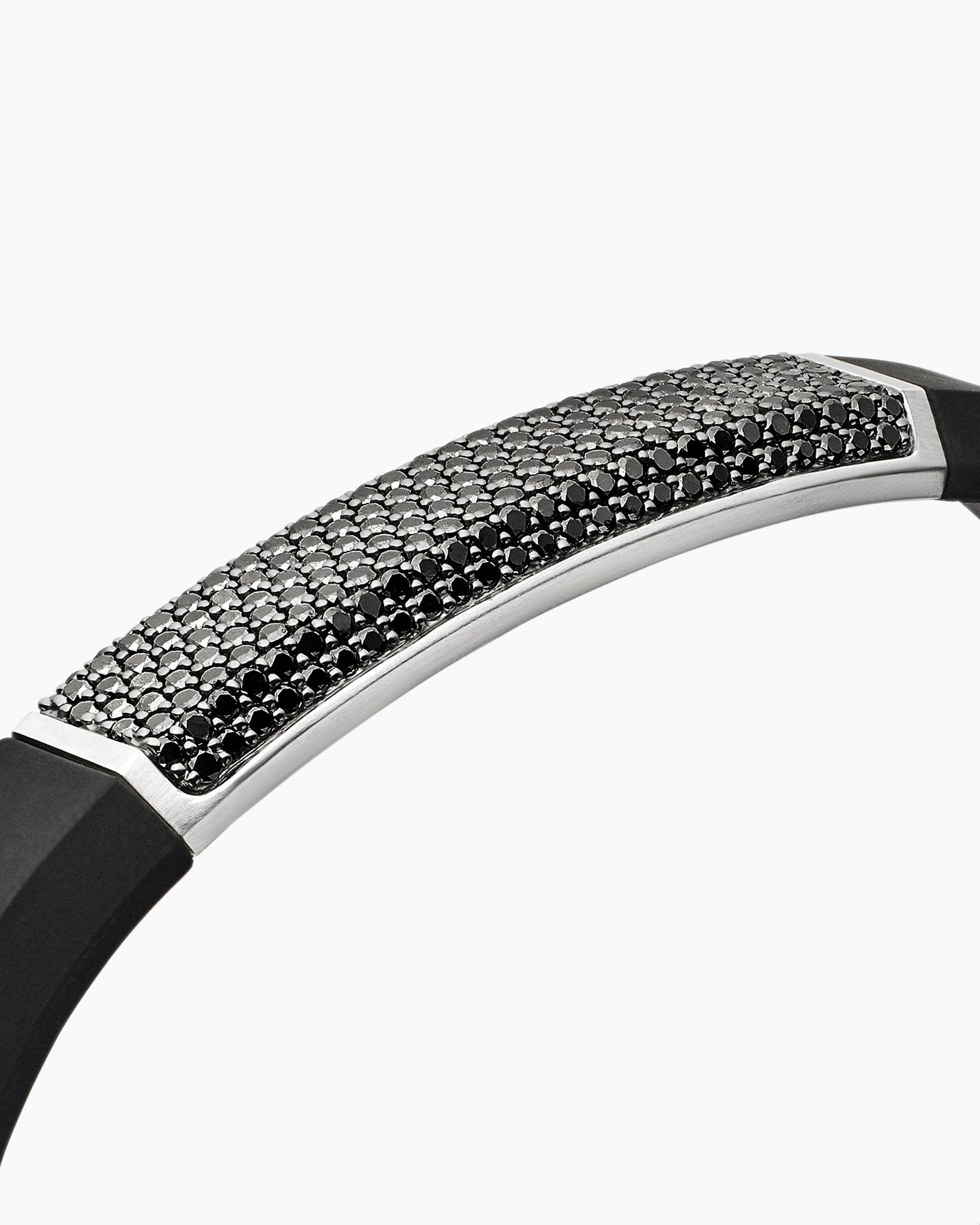 Streamline® ID Bracelet  in Black Rubber with Black Diamonds and Sterling Silver, 10mm