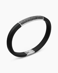 Streamline® ID Bracelet in Black Rubber with Black Diamonds and Sterling Silver, 8mm