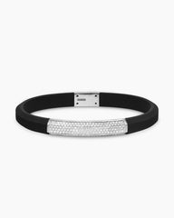 Streamline® ID Bracelet in Black Rubber with Sterling Silver and Diamonds, 8mm