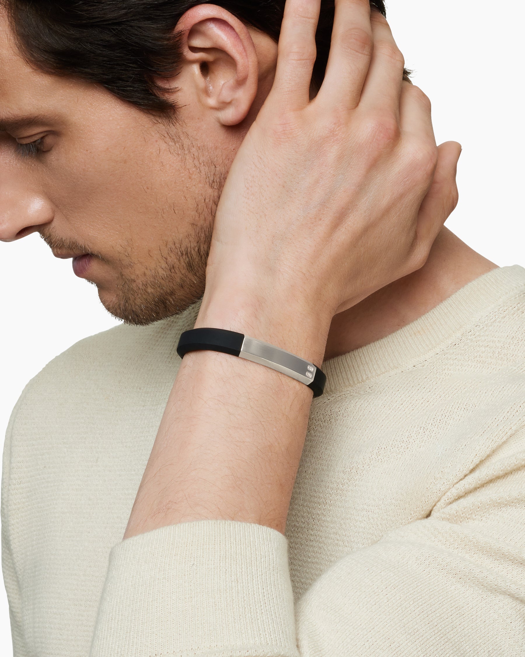 Streamline® ID Bracelet in Black Rubber with Sterling Silver, 8mm