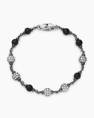 Spiritual Beads Bracelet in Sterling Silver with Black Onyx and Diamonds, 6mm
