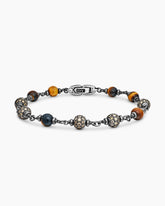 Spiritual Beads Bracelet in Sterling Silver with Tiger’s Eye and Cognac Diamonds, 6mm