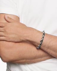 Faceted Link Bracelet in Sterling Silver with Black Diamonds, 11.6mm