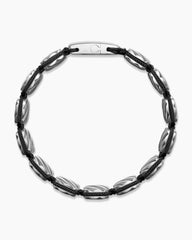 Sculpted Cable Woven Tile Bracelet with Sterling Silver and Black Nylon, 8.5mm