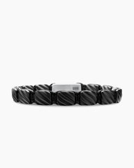 Sculpted Cable Woven Tile Bracelet in Black Titanium with Sterling Silver and Black Nylon, 8.5mm