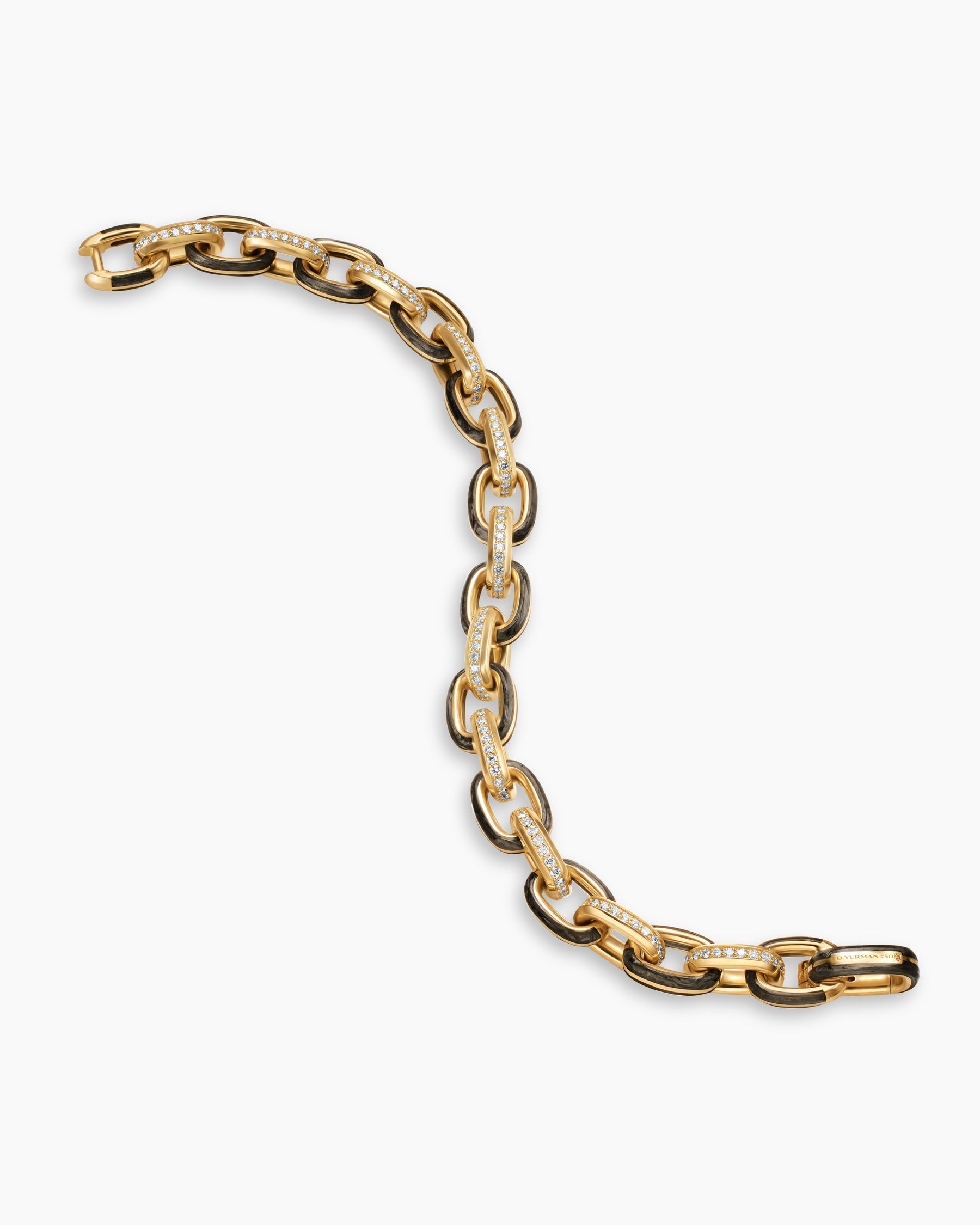 Streamline® Oval Link Bracelet in 18K Yellow Gold with Forged Carbon and Diamonds, 10.8mm