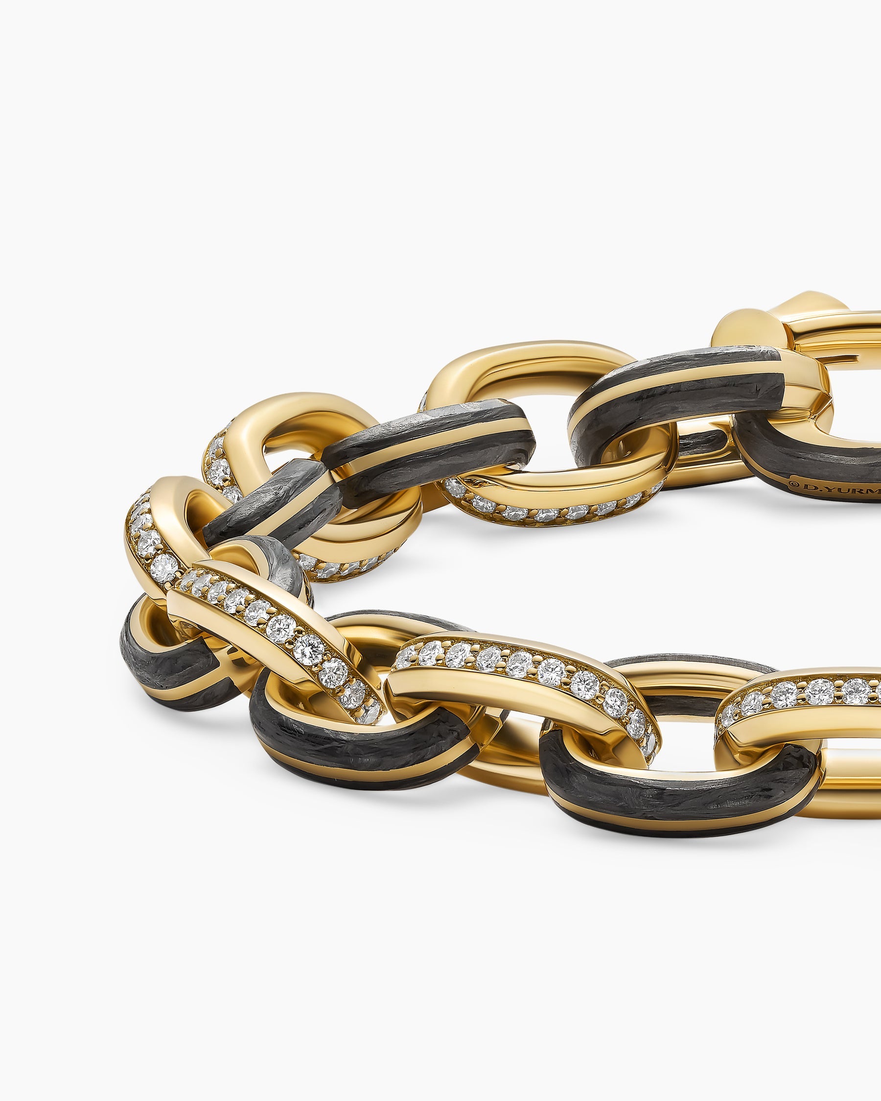 Streamline® Oval Link Bracelet in 18K Yellow Gold with Forged Carbon and Diamonds, 10.8mm