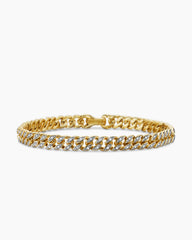 Curb Chain Bracelet in 18K Yellow Gold with Diamonds, 6mm
