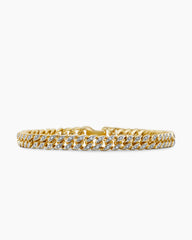Curb Chain Bracelet in 18K Yellow Gold with Diamonds, 6mm