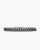 Curb Chain Bracelet in Sterling Silver with Black Diamonds, 6mm