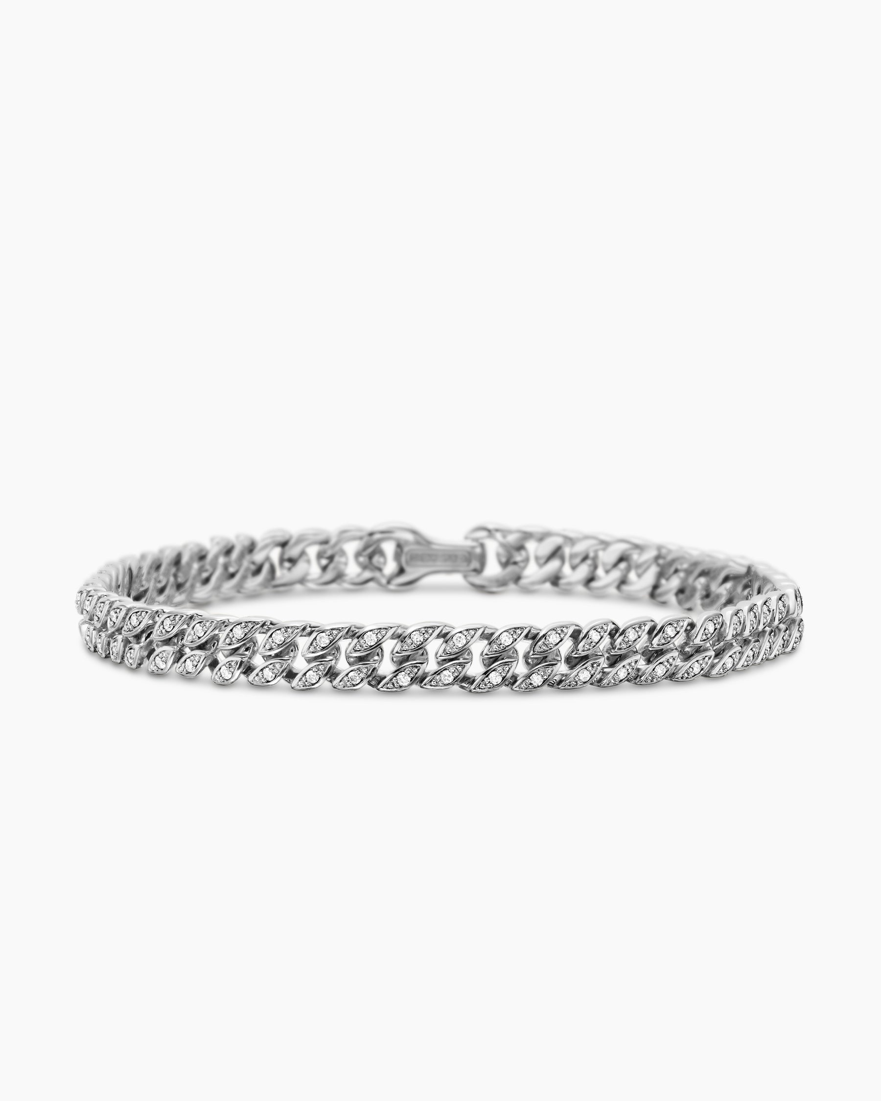 Curb Chain Bracelet in Sterling Silver with Diamonds, 6mm