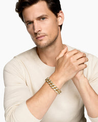 Curb Chain Bracelet in 18K Yellow Gold with Diamonds, 18mm