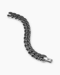 Curb Chain Bracelet in Sterling Silver with Black Diamonds, 18mm