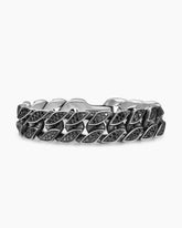 Curb Chain Bracelet in Sterling Silver with Black Diamonds, 18mm