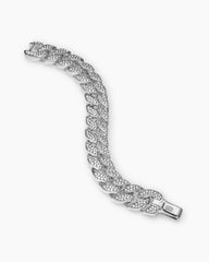 Curb Chain Bracelet in Sterling Silver with Diamonds, 18mm