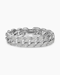 Curb Chain Bracelet in Sterling Silver with Diamonds, 18mm