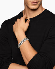 Curb Chain Bracelet in Sterling Silver with Diamonds, 18mm