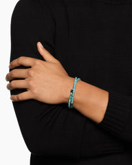 Memento Mori Skull Station Double Wrap Bracelet in Sterling Silver with Turquoise and Forged Carbon, 4mm