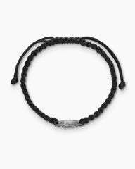 Waves Black Nylon Woven Station Bracelet with Sterling Silver and 18K Yellow Gold, 15mm