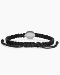 Waves Black Nylon Woven Station Bracelet with Sterling Silver and 18K Yellow Gold, 15mm