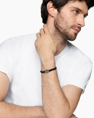 Waves Black Nylon Woven Station Bracelet with Sterling Silver and 18K Yellow Gold, 15mm