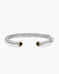Cable Cuff Bracelet in Sterling Silver with 14K Yellow Gold and Black Onyx, 6mm
