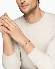 Cable Cuff Bracelet in Sterling Silver with 14K Yellow Gold and Green Onyx, 6mm