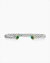 Cable Cuff Bracelet in Sterling Silver with 14K Yellow Gold and Green Onyx, 6mm